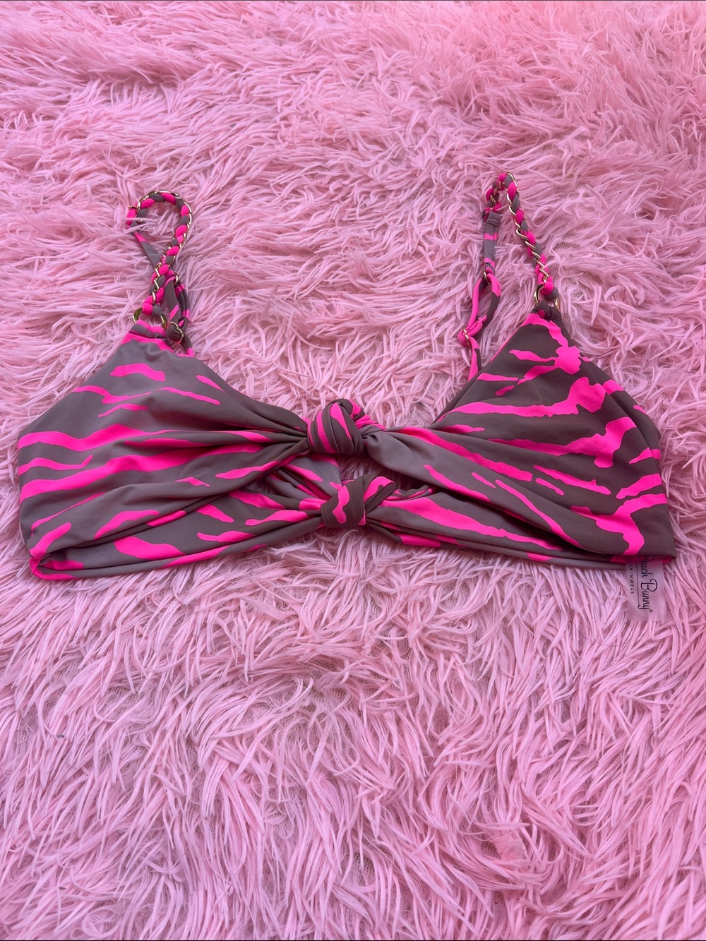 Beach Bunny Pink and Tan  Zebra Knot Bikini Top